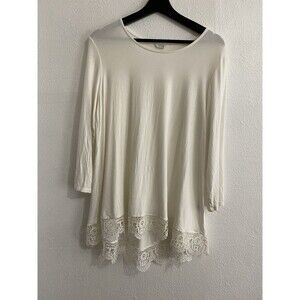 Boho M Tunic Top White Fairy Cottagecore Dainty Romantic Crochet Hem Femme D10